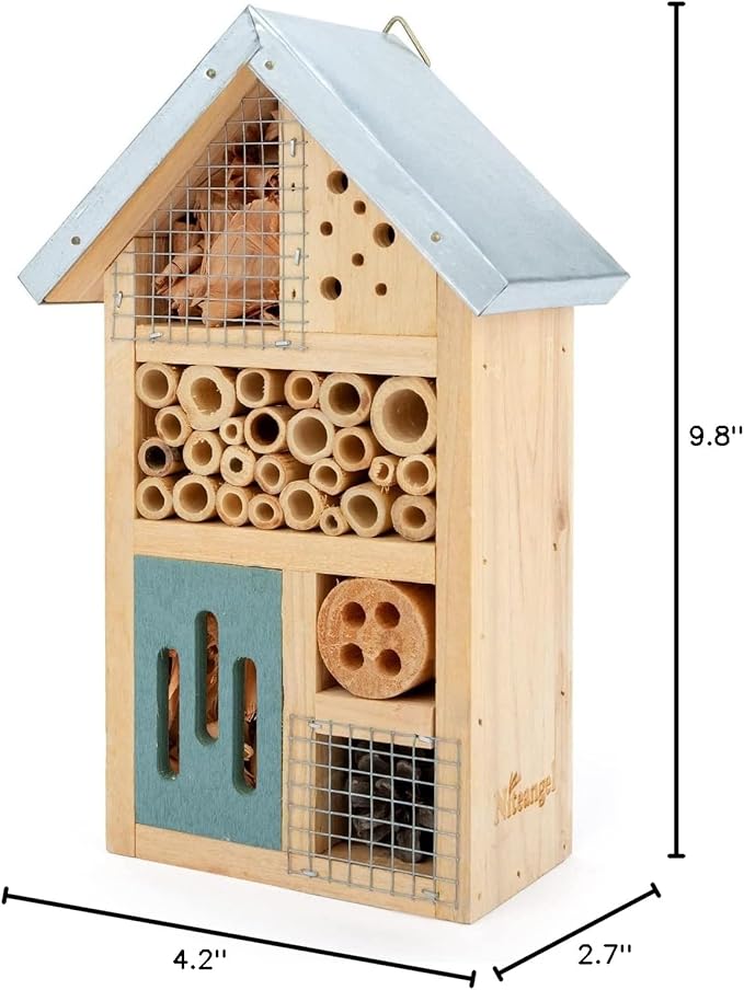 Niteangel Natural Wooden Insect Hotel, Garden Insect House for Ladybugs, lacewings, Butterfly, Bee, Bug