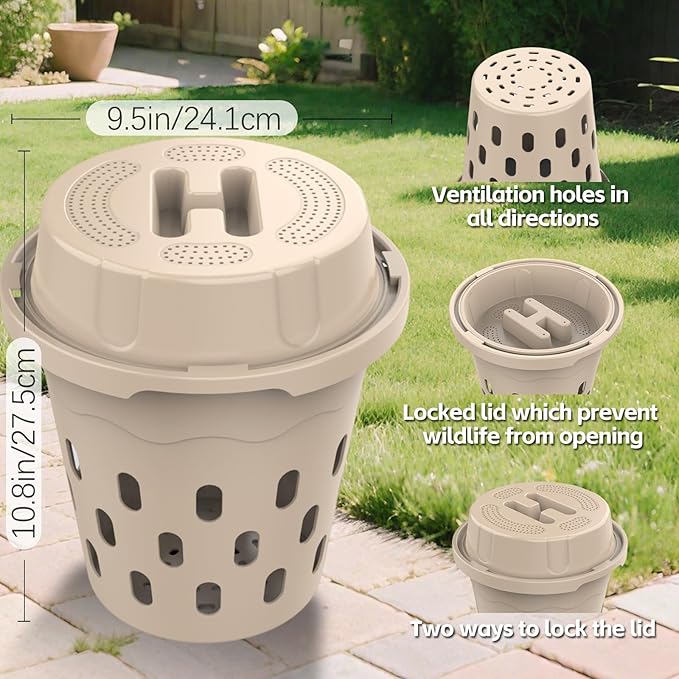 4-Pack Inground Worm Composter, 8L Outdoor Worm Farm, Worm Compost Bin for Garden Beds & Home Use, Vermicomposting Bin for Recycling Food Waste (9.5x9.5x10.8Inch), Beige