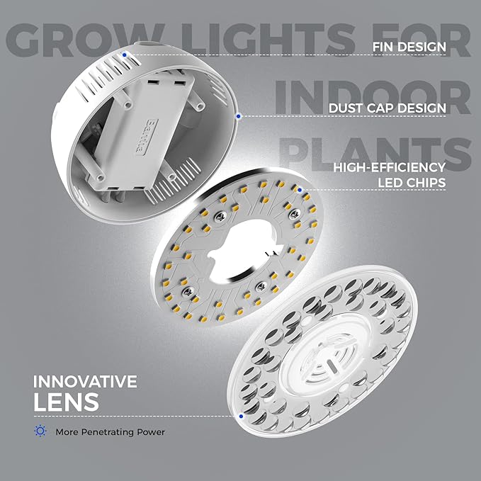 Barrina Orbgrow OG09 Puck LED Grow Light, 5000K 18W(2 x 9W, 270 Watt Equiv), Plant Lights for Indoor Plants Full Spectrum, Magnetic & Linkable, Small Grow lamp, Perfect for Plant Shelf, 2 Packs