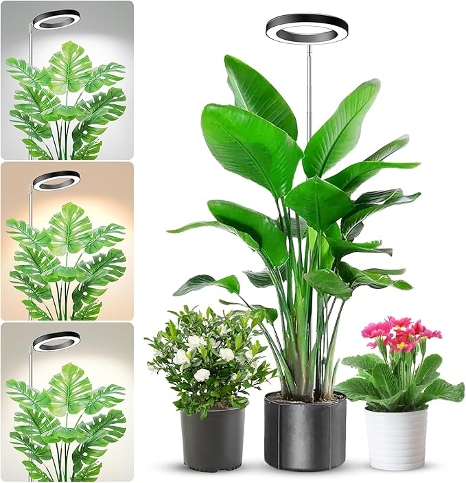 Plant Grow Light, 80LED Growing Light Full Spectrum for Indoor Plants, Height Adjustable 10"-65", Auto Timer 6/12/16H, 3 Optional Spectrums, Idea for Large Plant Light, 5V, Black, 1 Pack