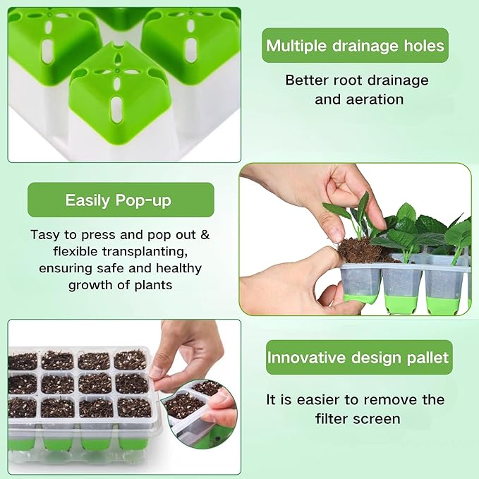 Seed Starter Tray,5-Pack Reusable Silicone Seed Starter Tray with 5 Base Trays,Foldable Design for Easy Transplanting,Indoor Gardening Supplies for Vegetables, Flowers & Herbs,60 Cells Total