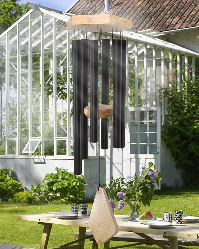 Wind Chimes 30 Inches Deep Tone Memorial Wind Chimes with Hook for Mother's Day/Housewarming/Christmas, Patio, Garden, Yard, Home Decor, Black