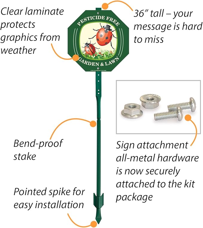 SmartSign 10 x 10 inch Pesticide Free Garden And Lawn Sign & Stake Kit, 40 mil Laminated Rustproof Aluminum, 3 foot Stake, Set of 1, For Yard, Made in USA