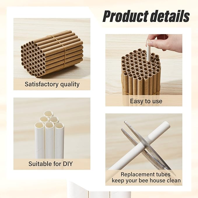 240 Pcs Mason Bee House Tubes Refill Cardboard Bee Tubes Paper Bee Hotel Outdoors Mason Bee Nesting Tube Cardboard Inserts Beekeeping Supplies Replacement Tubes for Garden Solitary Beehive House
