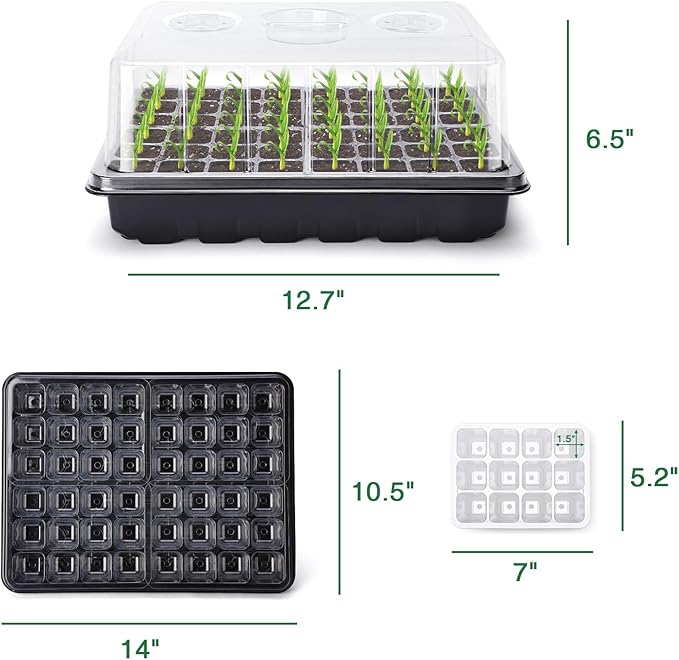 Delxo 3 Pack Seed Starter Kit Large Seedling Starter Tray(144 Cells) Total with Humidity Domes - Adjustable Vents & Deep Base Germination Kit for Indoor Gardening - Includes 10 Tags & Tools