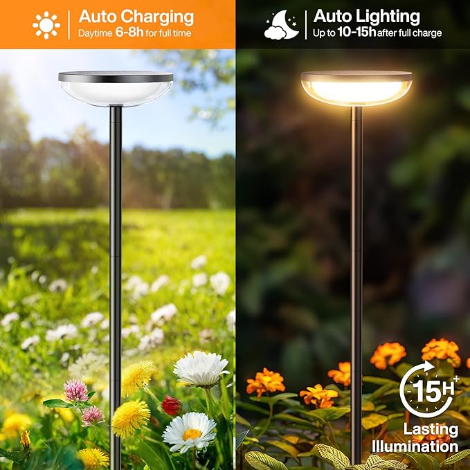 Solar Pathway Lights Outdoor, 6 Pack Tall Solar Garden Lights Outdoor Waterproof for Yard Flower Bed Patio Path Walkway Driveway Outside Decor Landscape Lighting