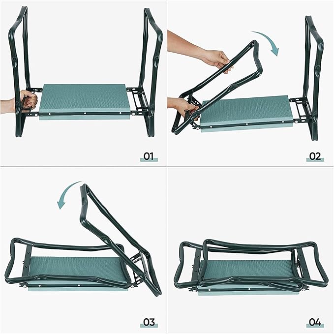Foldable Garden Kneeler and Seat, Gardening Bench for Kneeling and Sitting Garden Stools, Garden Helper Seat with Tool Pocket, Eva Soft Foam Pad for Kneeling and Seating, Lightweight Frame
