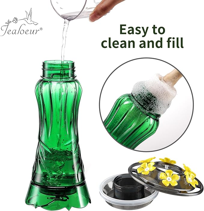 Hummingbird Feeder for Outdoors Hanging, 18 OZ Humming Birds Feeders with 6 Bee Guard Feeding Ports & Built-in Ant Moat, Easy to Clean, Durable Outdoor Garden Decor (Green 1 Pack)