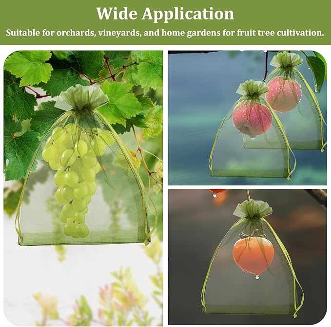 100 Pcs Fruit Protection Netted Bags, 8x12in Mesh Covers for Trees, Green Guards for Grapes & Mango Fruit Trees