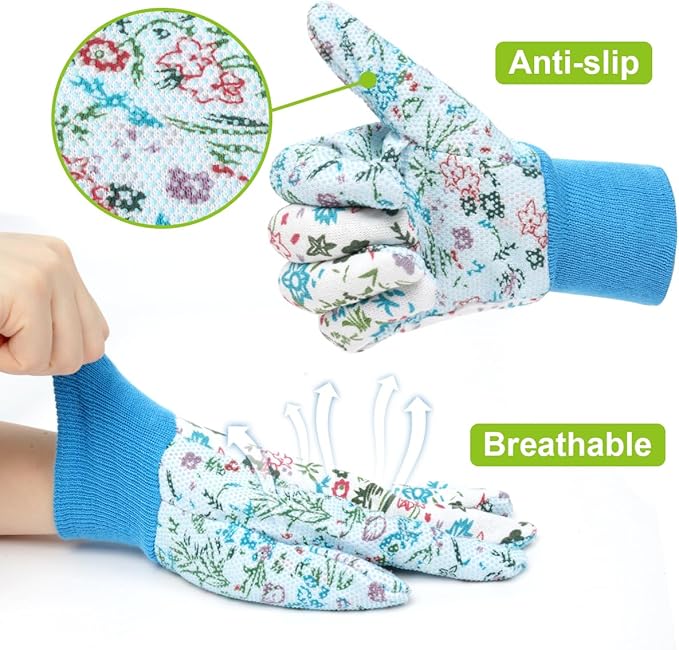 Ainiv Floral Gardening Gloves for Women/Ladies, Non-Slip Garden Work Gloves,Breathable Yard Work Glove Light Working Gloves