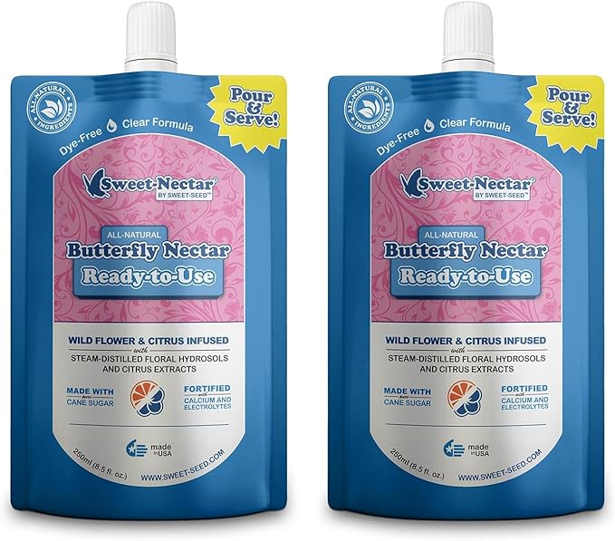 sweet-seed Butterfly Nectar (8oz / 250mL), Ready to Use - Extends The Life of Nectar for Butterfly Feeders (2-Pack)