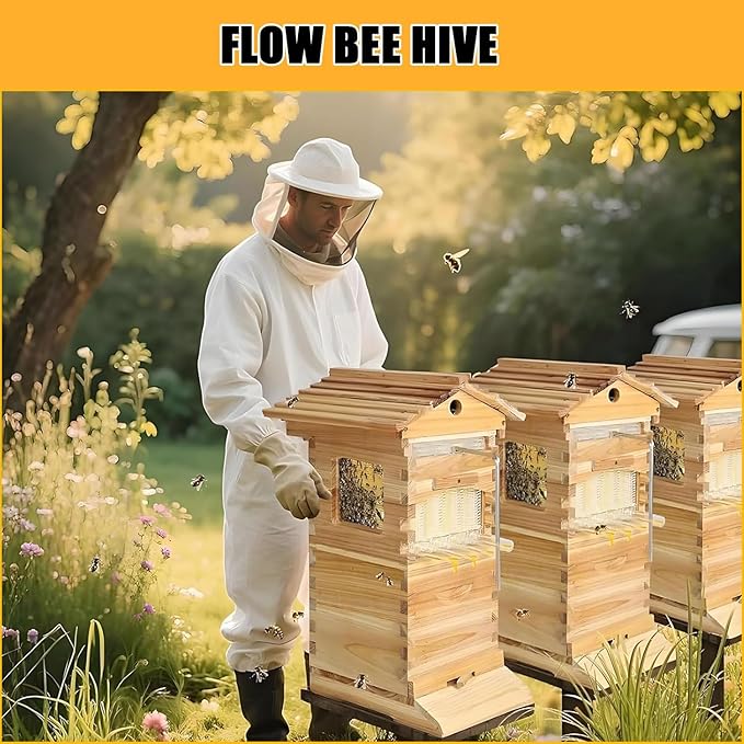 Complete Beekeeping Supplies，Bee Hives Boxes Starter kit with Observation Window & Honey Spout,Carpenter Bee House,for Garden Pollinators
