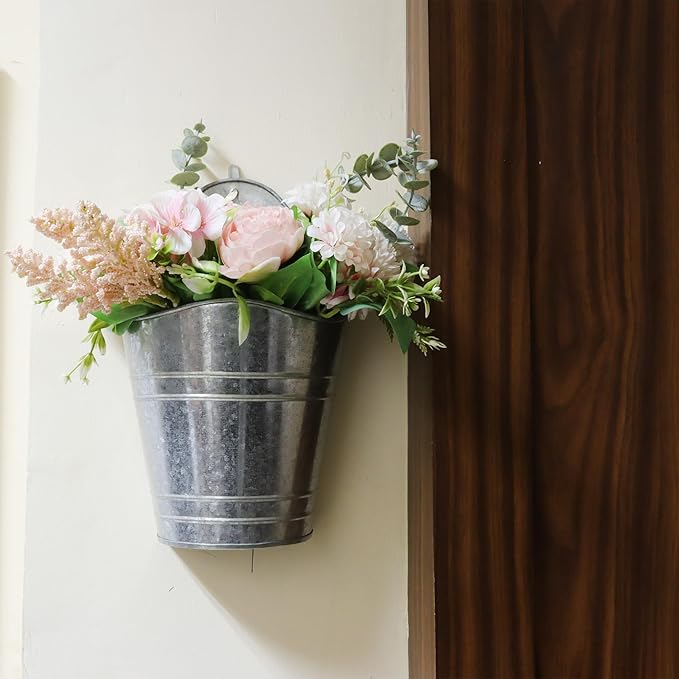 Hosley Set of 2 Galvanized Wall Hanging Planter 10 Inch High, Ideal Gift for Floral Arrangement, Wedding, Home Décor, Office Party DIY Indoor Outdoor Garden Patio