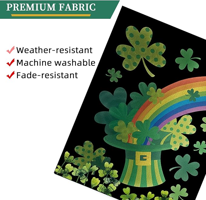 St Patricks Day Garden Flag, Double Sided Burlap Top Hat St Patrick's Day Garden Flag,12x18 Inch Small Sharmrock Vertical Spring Summer Holiday Yard Outdoor Home Decoration