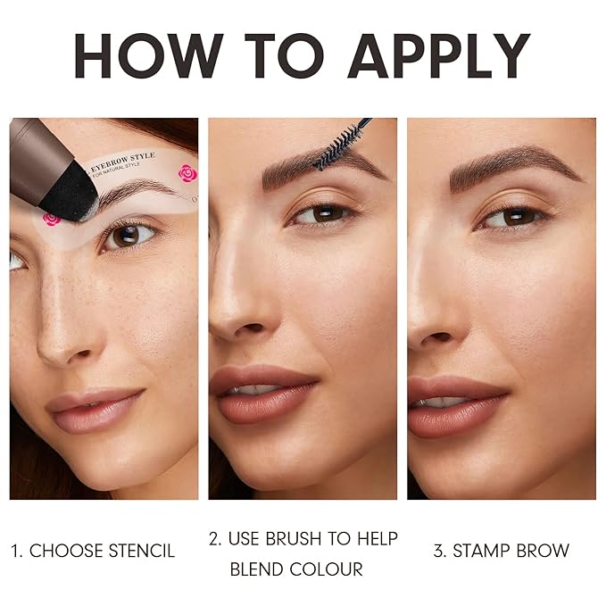 Eyebrow Stamp Stencil Kit - One-Step Eye Brow Stencil Kit with 24 Reusable Thin & Thick Eyebrow Stencils, Long-Lasting Waterproof & Smudge-Proof Brow Stamp Kit for Perfect Eye Makeup