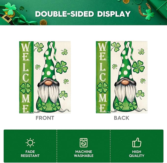 AVOIN colorlife Welcome St Patricks Day House Flag 28 x 40 Inch Double Sided, Leprechaun Gnome Shamrock Lucky Clover Holiday Yard Outdoor Flag