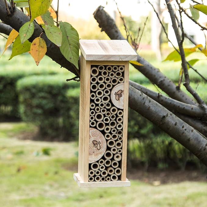 Bird House Bee Hive Wooden Insects House Hanging Bamboo Insect Hotels for Outdoor Garden Decorative