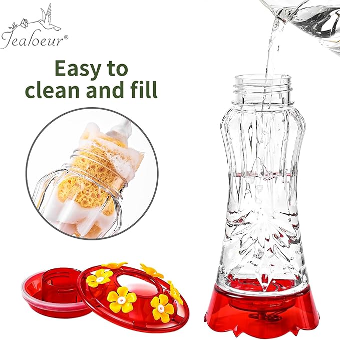 Hummingbird Feeder for Outdoors Hanging, 18 OZ Humming Birds Feeders with 6 Bee Guard Feeding Ports & Built-in Ant Moat, Easy to Clean, Durable Outdoor Garden Decor(Clear A 1 Pack)