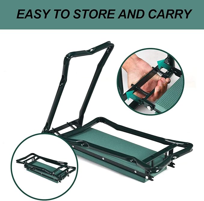 Foldable Garden Kneeler and Seat, Gardening Bench for Kneeling and Sitting Garden Stools, Garden Helper Seat with Tool Pocket, Eva Soft Foam Pad for Kneeling and Seating, Lightweight Frame