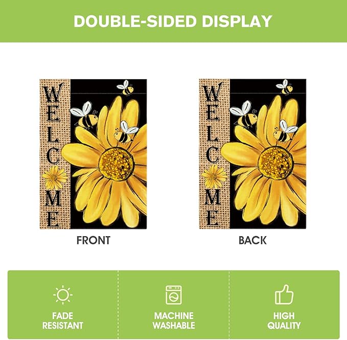 AVOIN colorlife Spring Summer Bee Sunflower House Flag 28x40 Inch Double Sided, Welcome Holiday Burlap Yard Outdoor Decoration
