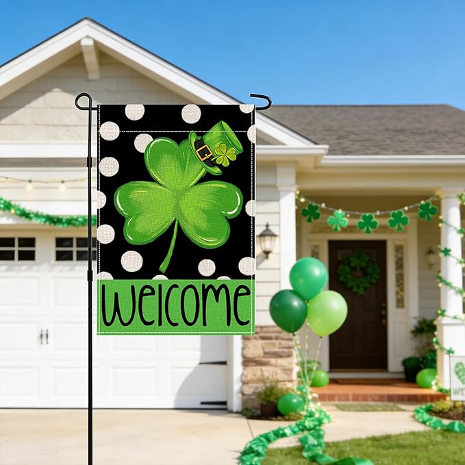 St Patricks Day Garden Flags Decorations,12x18 Double Sided Saint Patricks Yard Outdoor Decor Shamrock Decoration Party Anniversary House Front Yard Lawn Outside Decors Garden Flag
