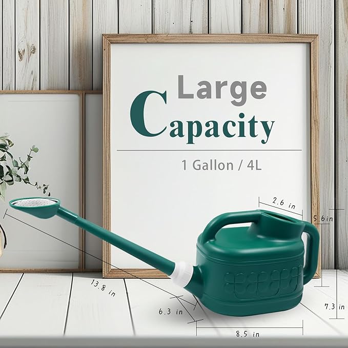1 Gallon Watering Can, Garden Watering Can Outdoor, Plant Water Can with Removable Long Spout and Stainless Steel Sprinkler Head, Plastic Indoor Watering Cans for Gardening Flower Plants