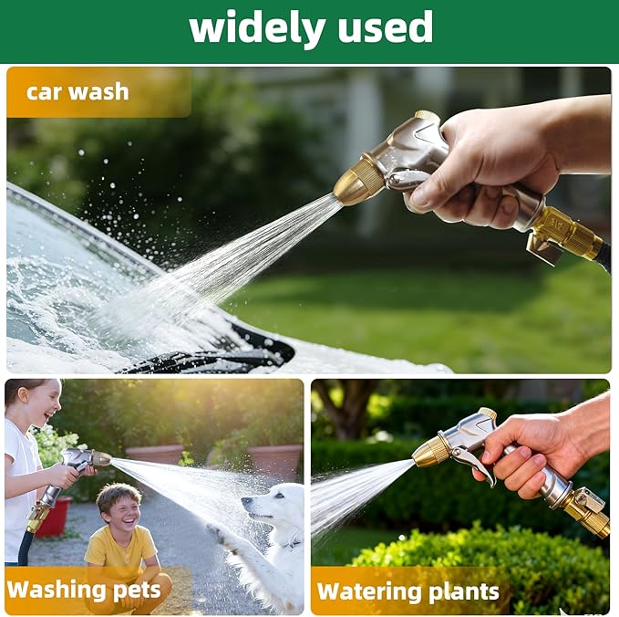 ARXIVE Garden Hose Nozzle Hand Sprayer, Heavy Duty High Pressure 100% Metal with 4 Adjustable Spray Patterns for Watering Lawn, Garden, Car Washing,Pets & Windows