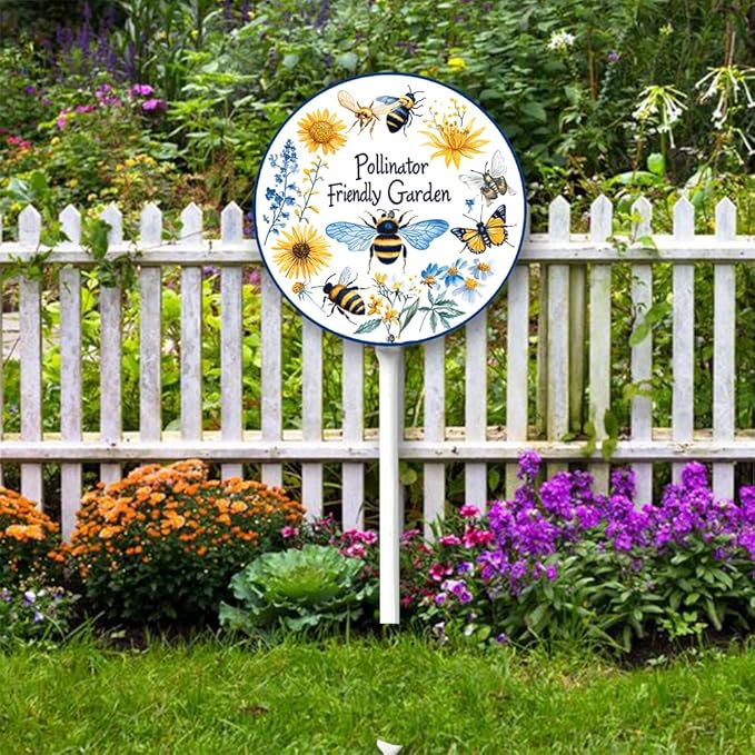Garden Signs Pollinator Friendly Garden Sign with Stake Outdoor Aluminum Yard Sign Rustproof Aluminum Metal Sign Fade Resistant Lawn Decoration for Outdoor 9.2x9.2inch
