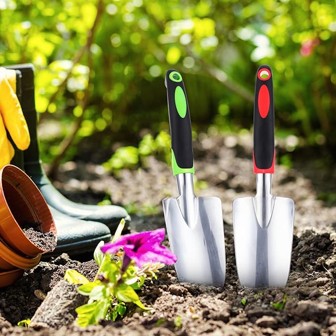 24 Pcs Garden Shovel Aluminum Alloy Heavy Duty Trowel Small Digging Shovels Metal Hand Trowel Spade with Soft Handle for Garden Lawn Yard Planting Tool (Wide Shovel,Yellow,Green,Orange,Red)