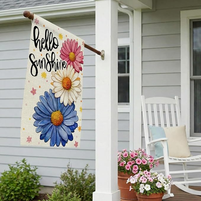 CROWNED BEAUTY Spring House Flag Daisy Double Sided 28x40 Inches Large Burlap Welcome Holiday Seasonal Yard Decoration for Outside Porch