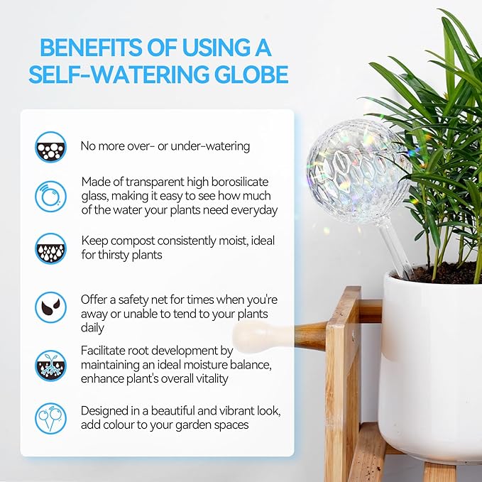 FLORA GUARD Plant Watering Globes, 2-PCS Water Globes for Indoor Plants, RainbowGlass Self Watering Planter Insert, Automatic Plant Waterer Bulbs Devices