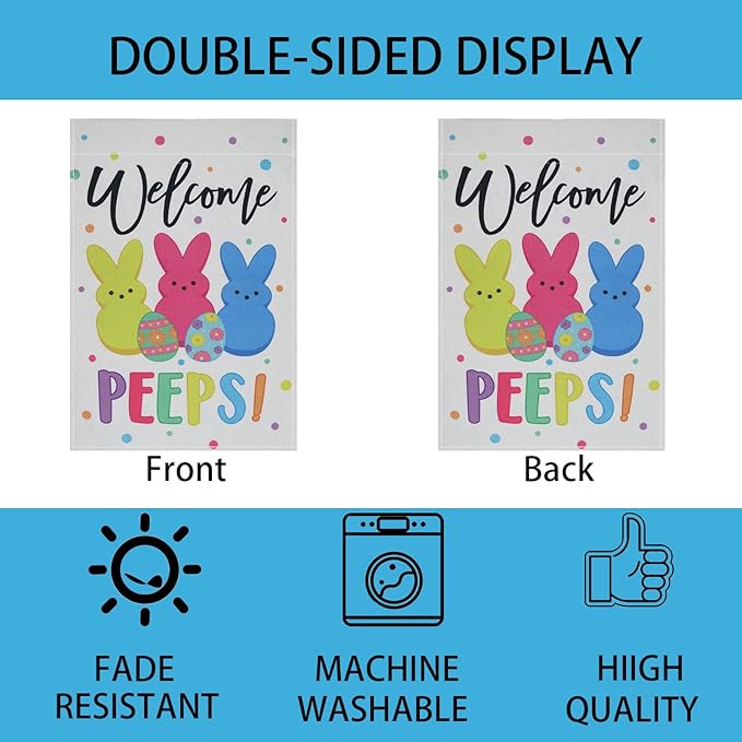 Easter Garden Flags Decors,12x18 Inch Vertical Double Sided Easters Bunny Eggs Yard Decorations Outdoor Anniversary Front House Lawn Outside Decor Garden Flag