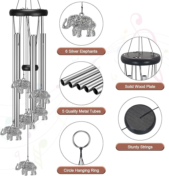 Windchimes Outdoors Clearance, Door Chime Wind Chimes for Outside Sympathy Wind Chimes for Patio Decoration, Garden Decor. Zen Garden Decor（Elephant）