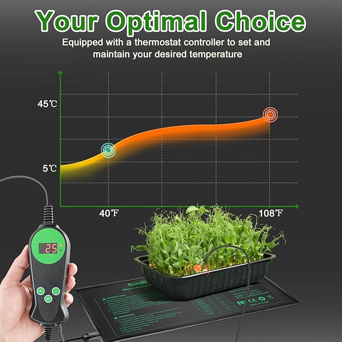 Bestio Seedling Heat Mat with Thermostat Combo Set,10 x 20.75in UL & MET-Certified Plant Heating Mat for Seed Starting,Hydroponic Plant,Heat Mat for Plants for Gardening,Greenhouse