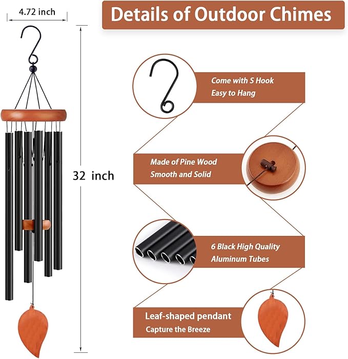 Wind Chimes, Wind Chimes for Outside with Upgraded Tube, Outdoor Windchime for Garden Yard Patio Decor, Unique Gift for Women Men