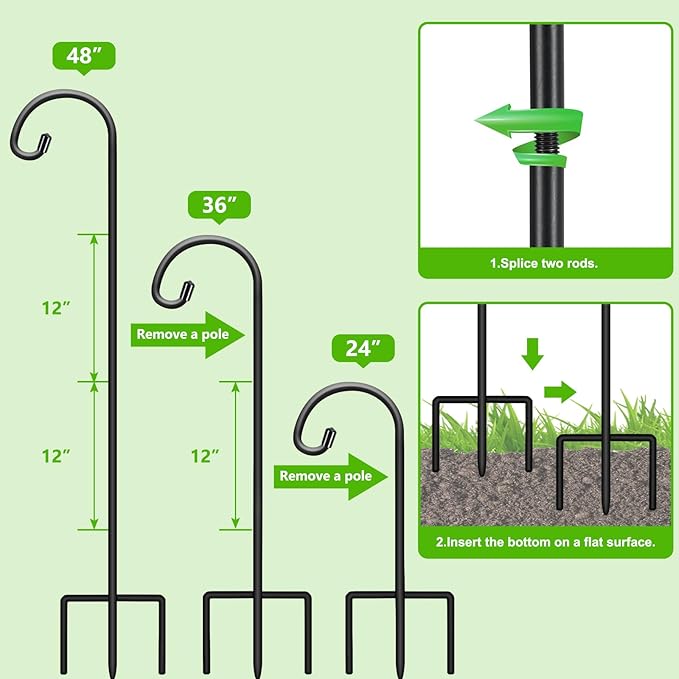 FEED GARDEN 48 Inch Small Shepherd Hooks for Outdoor, Garden Hook for Lanterns, Sheperd Hooks for Hanging Plants, Bird Feeders, Solar Lights, Mason Jars, Weddings Decor, 4 Pack