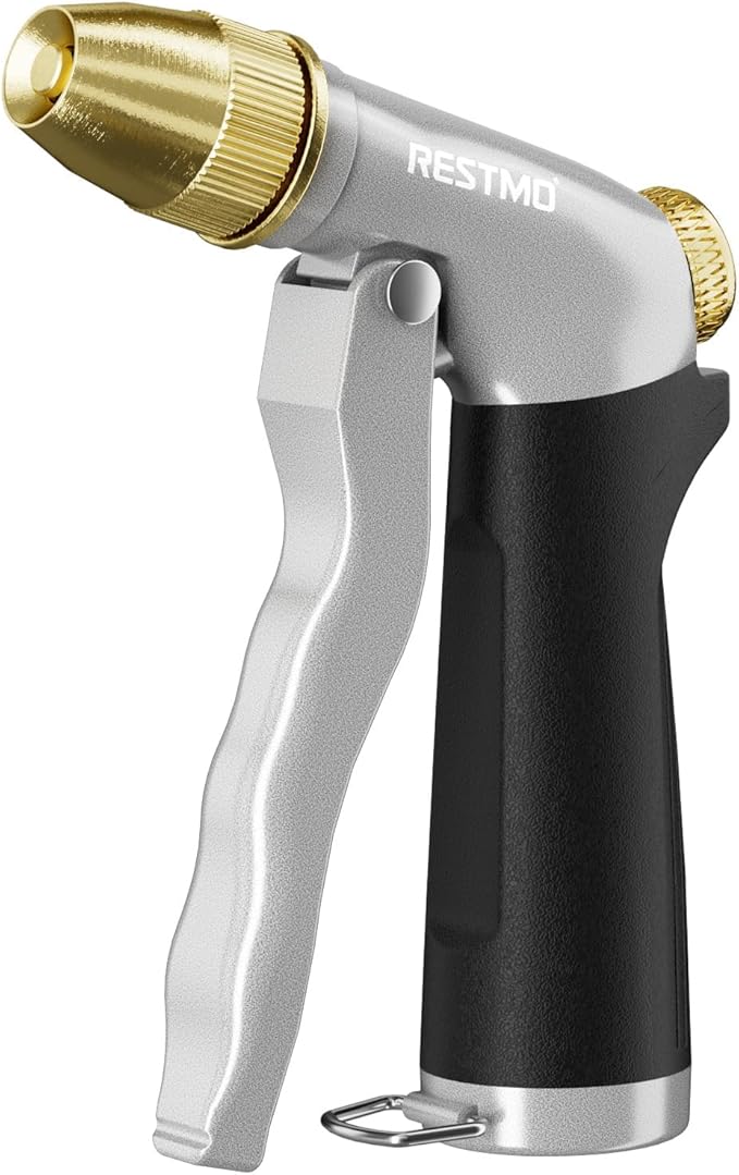 RESTMO Heavy Duty Metal Water Hose Nozzle, High Pressure Garden Hose Nozzle, Hose Sprayer Nozzle with Adjustable Spray Patterns for Garden Watering, Car Washing, Patio and Pet, Black
