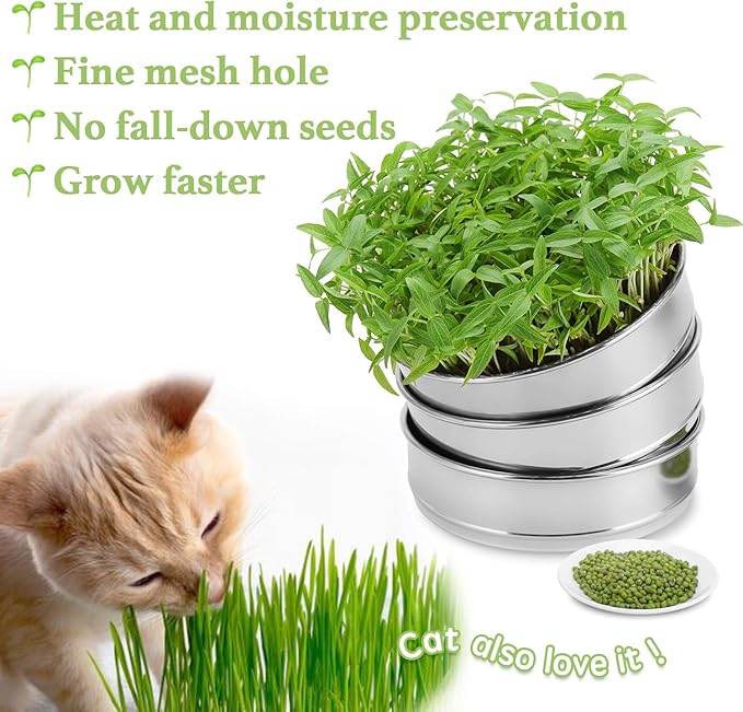 SOLIGT Stackable Stainless Steel Seed Sprouting Kit, 2-Tier Mesh Sprouting Trays, 1 Base and 1 Cover Lid