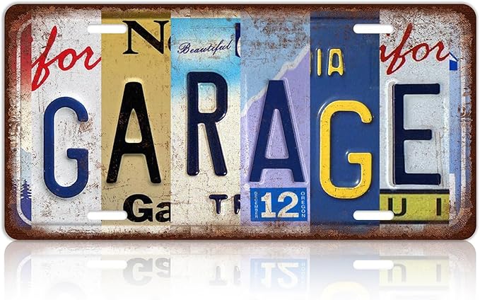Vintage Garage Metal Tin Sign License Plate Wall Decor 12 x 6 Inches