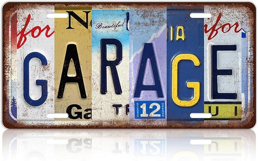 Vintage Garage Metal Tin Sign License Plate Wall Decor 12 x 6 Inches