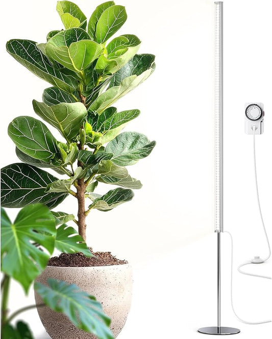Barrina T1S Standing Grow Light for Indoor Plants with Timer, 65W 5000K High PPFD Tera Series Vertical Full Spectrum Grow Lights Adjustable Height 5FT-5.6FT, Foot Switch, Non-Glare Design, Silver