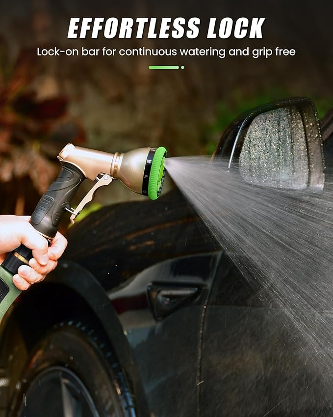 RAINPOINT Garden Hose Nozzle, Heavy Duty Metal Hose Sprayer Nozzle, 9 Adjustable Spray Patterns, High Pressure Hose Sprayer for Watering Plants, Lawns, Car and Pet Washing (Green)