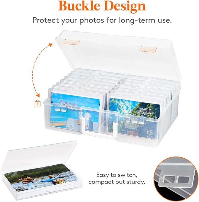 Lifewit 4x6 Photo Storage Box, 16 pcs Inner Photo Case with Lids, Clear Photo Organizers with 1 Sheet Label Sticker, Plastic Craft Storage Box for Seeds Sticker Cards Pictures Office Supplies