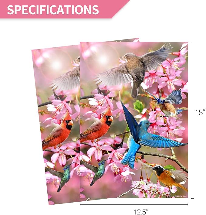Anley Double Sided Premium Garden Flag, Spring Peach blossom Flower and Bird Welcome Decorative Garden Flags for Home Decor - Weather Resistant & Double Stitched Yard Flags - 18 x 12.5 Inch
