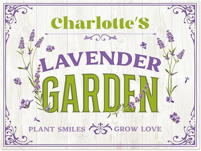 Custom Lavender Garden Sign, Personalized Name for Flower Garden, and Backyard Décor Sign, 18x24 Inches, Rust Free .063 Aluminum, Fade Resistant, Made in USA by Sigo Signs