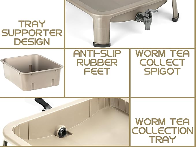 Blütezeit 5-Tray Worm Compost Bin, 53QT Outdoor & Indoor Worm Composter with Worm Farm Starter Kits for Home & Kitchen Recycling Food Waste (Gold)