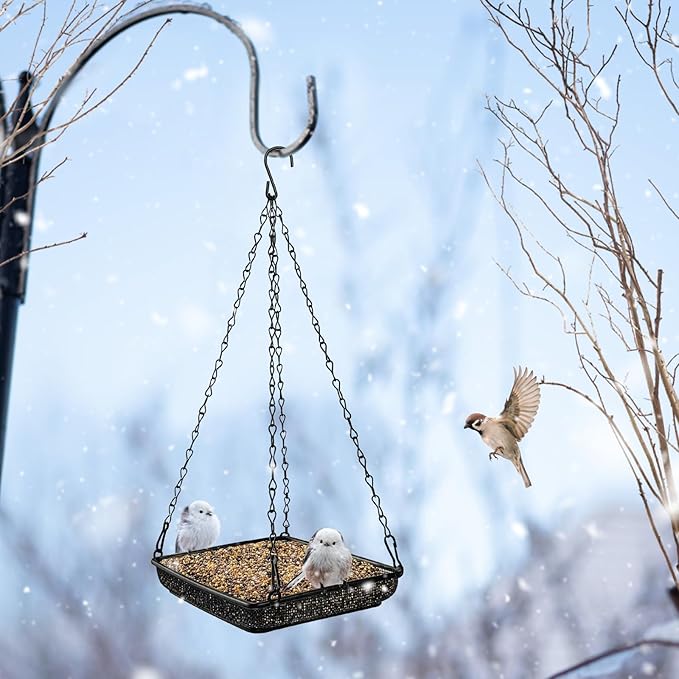 MIXXIDEA Hanging Bird Feeder Tray Metal Mesh Platform Seed Feeder with Durable Chains for Outdoors Garden Great for Attracting Birds (2 Pack)