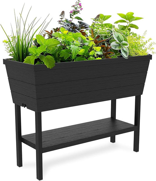 Keter Urban Bloomer 12.7‑Gallon Raised Garden Bed – Elevated Outdoor Planter Box with Self‑Watering Reservoir, Water Gauge & Drainage System, Perfect for Herbs & Vegetables, Dark Grey