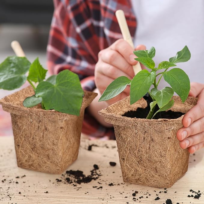 24pcs Coco Coir Plant Pots Biodegradable Seed Starter Cups, Coco Peat Seedling Cups Plant Nursery Cup Organic Coir Peat Pots for Seedlings, Herbs, Indoor/Outdoor Gardening
