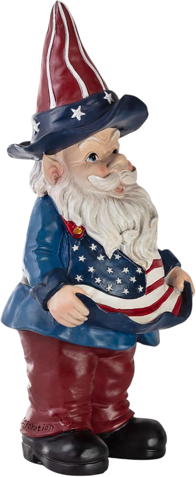 Alpine Corporation 12" Tall Outdoor Americana Garden Gnome with American Flag Bird Feeder and Yard Statue Decoration